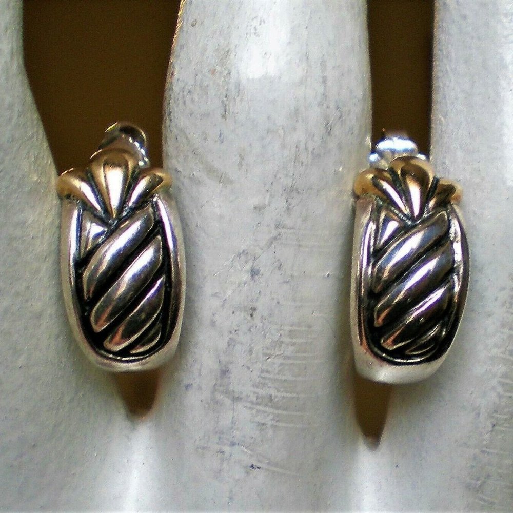 Designer Sterling Silver 925 14K Yellow Gold Pierced Post Earrings - Picture 5 of 5